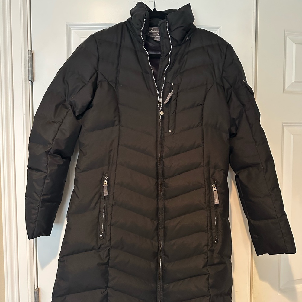 Eddie Bauer Women’s Black Sun Valley Down Duffle Coat. Size Large